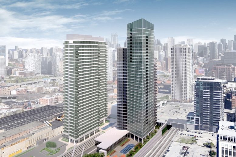 Aerial rendering of 354 N Union Avenue apartment tower