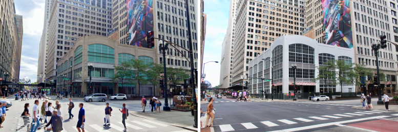 35 N State Street, August 2019 (left) and August 2020 (right)