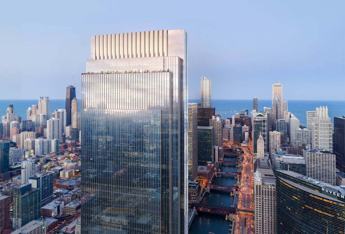 Rendering of Wolf Point South. Rendering courtesy of Pelli Clarke Pelli Architects