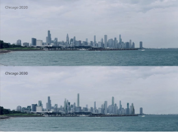 Rendering of Chicago in 2020 and 2030, from Burnham Park