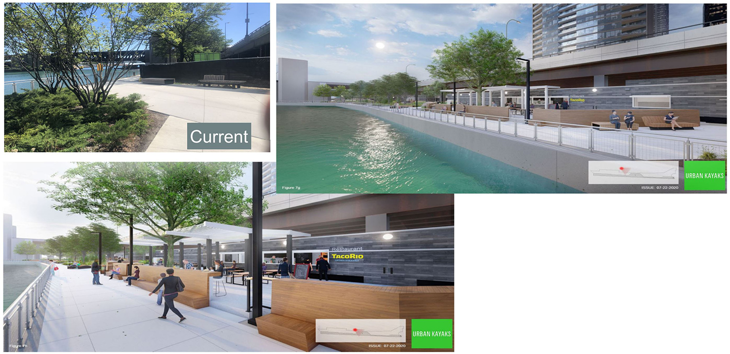 Cantina and Outdoor Dining at Urban Kayaks. Rendering by JLK Architects