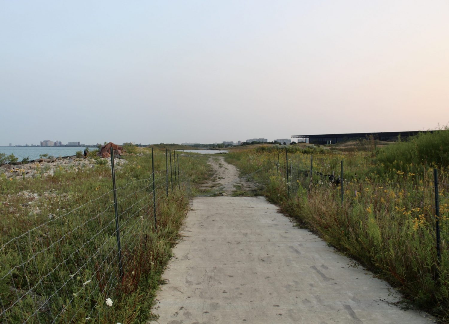 Northerly Island's eastern edge, facing south