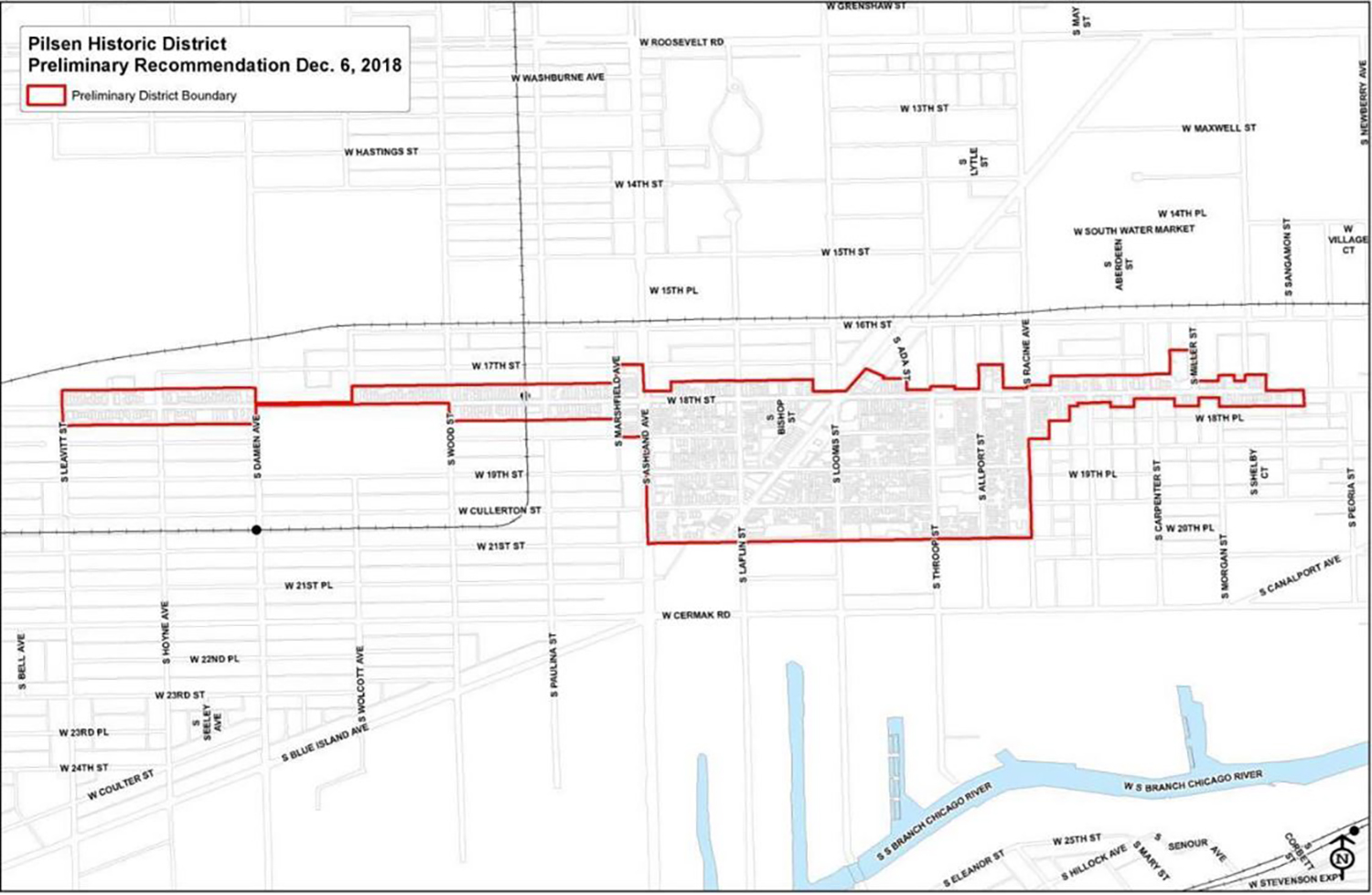 Pilsen Landmark District Boundary. Diagram by Chicago DPD and CCL