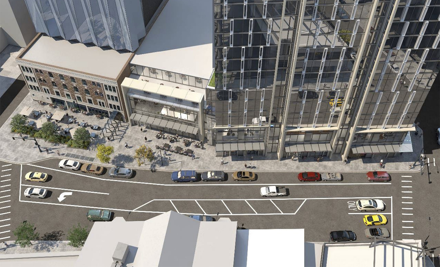 Aerial View of Streetscape at 1130 N State Street. Rendering by SCB