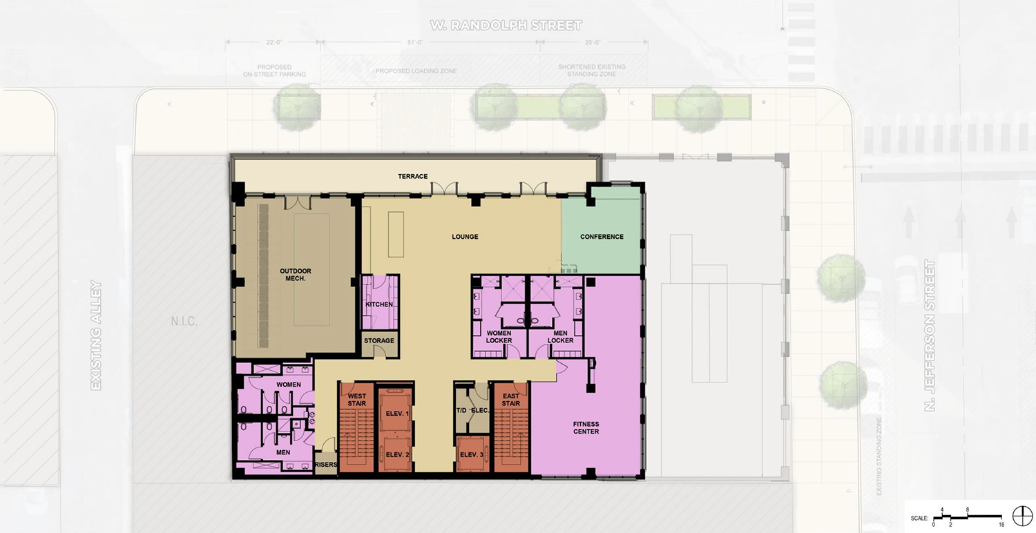 Amenity Floor Plan for 609 W Randolph Street. Drawing by Antunovich Associates