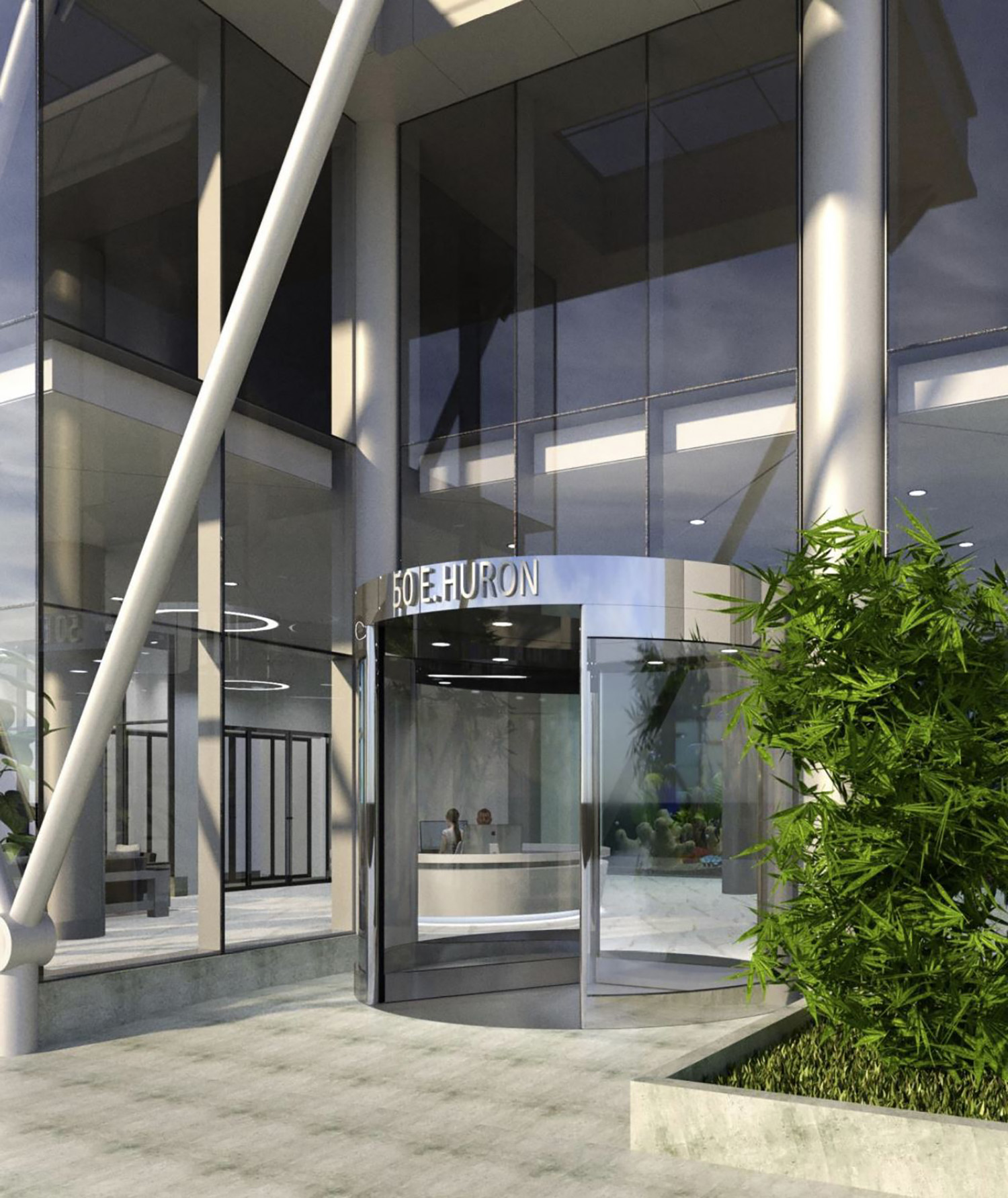 Entrance to 50 E Huron Street. Rendering by Absolute Architecture PC