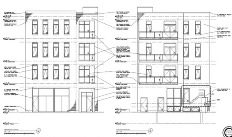North and South Elevations of 1839 W Irving Park Road. Drawing by Johnathan Splitt Architects
