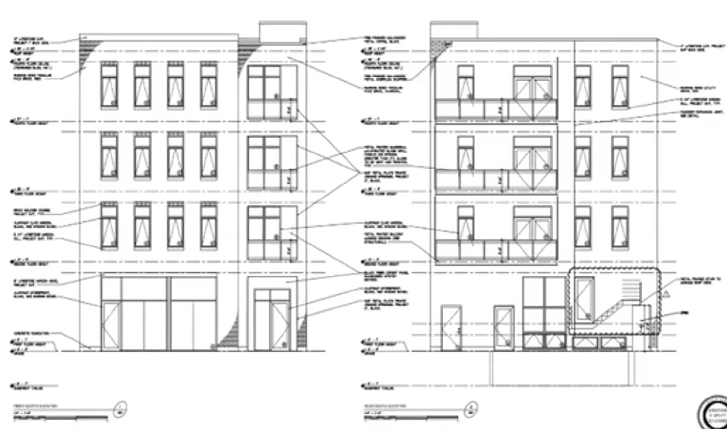 North and South Elevations of 1839 W Irving Park Road. Drawing by Jonathan Splitt Architects