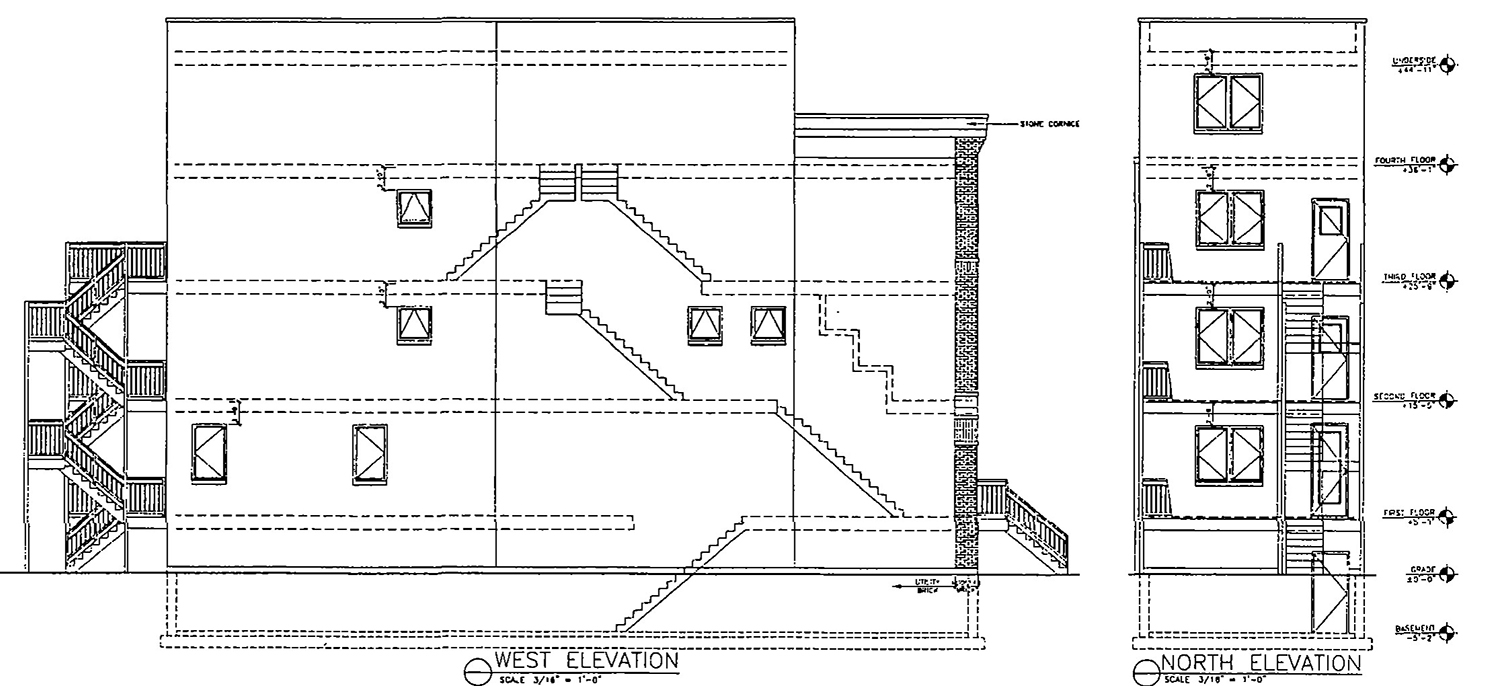 North and West Elevations for 1512 W Ohio Street. Drawing by Hanna Architects