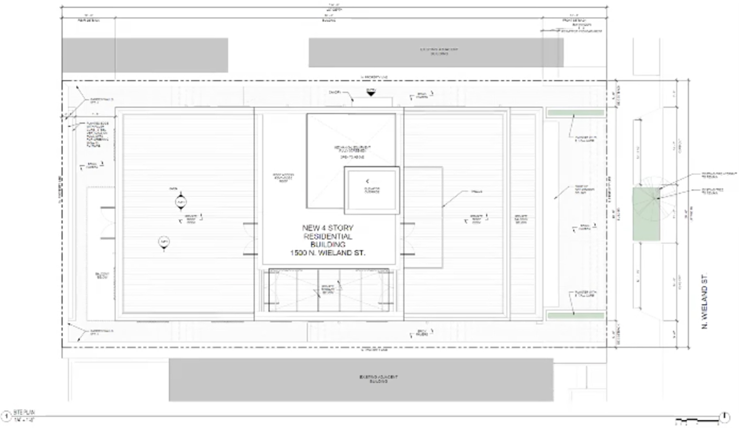 Site Plan for 1500 N Wieland Street. Drawing by Booth Hansen