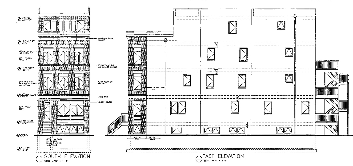 South and East Elevations for 1512 W Ohio Street. Drawing by Hanna Architects