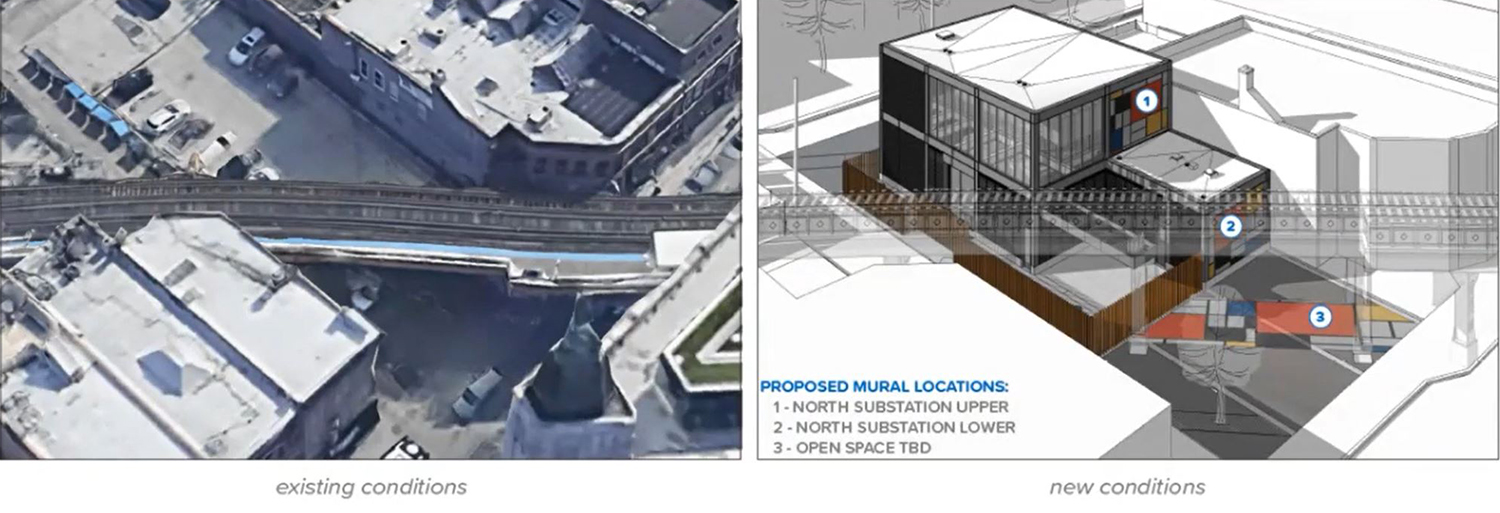 View of Proposed Mural Locations at 2023 W North Avenue. Rendering by Ross Barney Architects