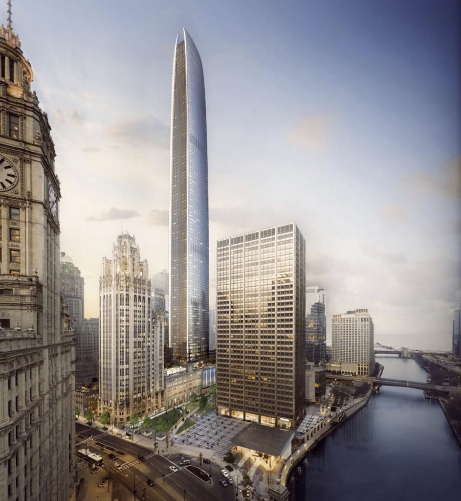 View of Tribune East Tower. Rendering by Adrian Smith & Gordon Gill Architecture