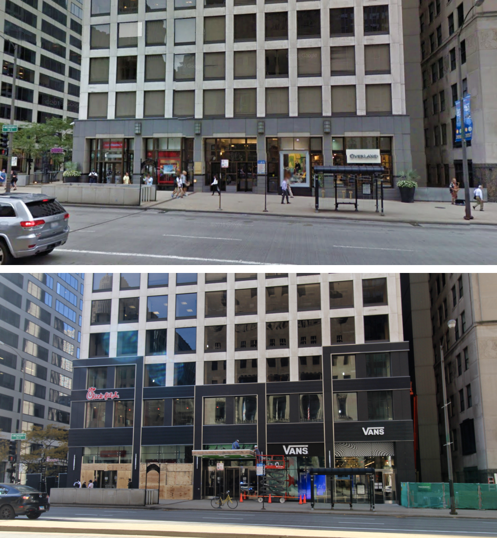500 N Michigan Avenue prior and during renovation
