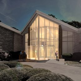 Entrance to Skokie Valley Synagogue. Rendering by Studio ST Architects
