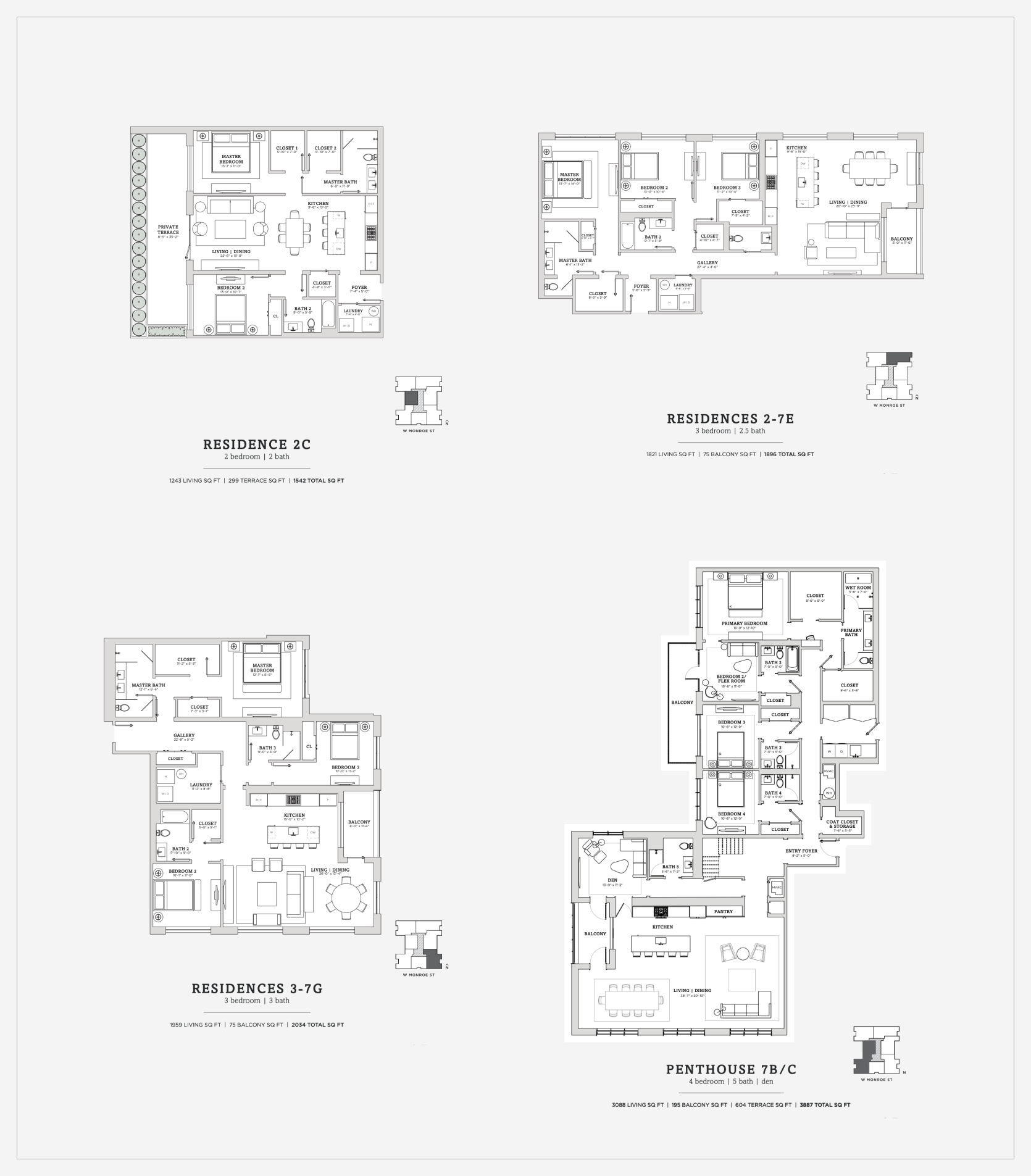 Several 1400 W Monroe floor plans