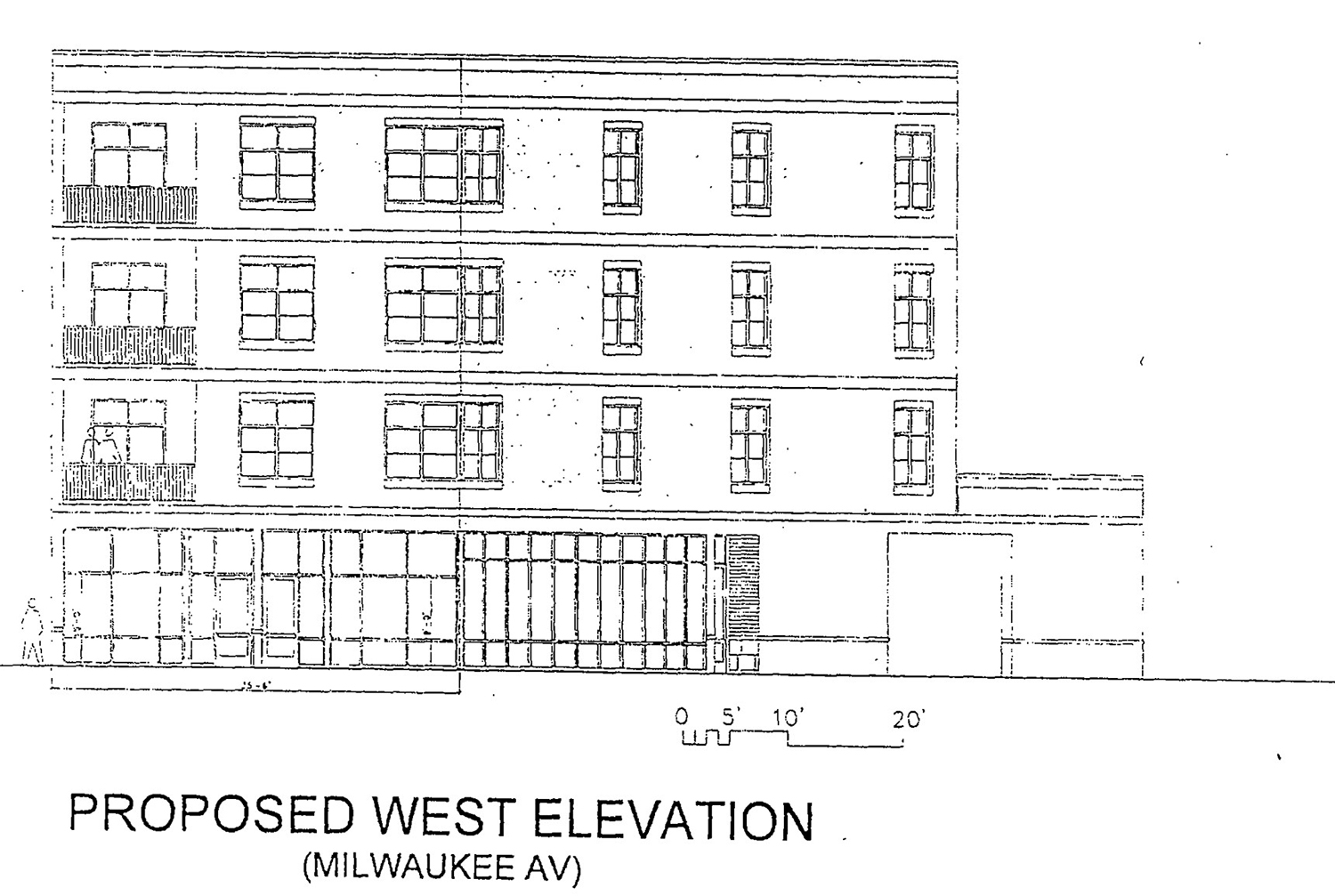 West Elevation for 4301 N Milwaukee. Drawing by Warman Olsen Warman