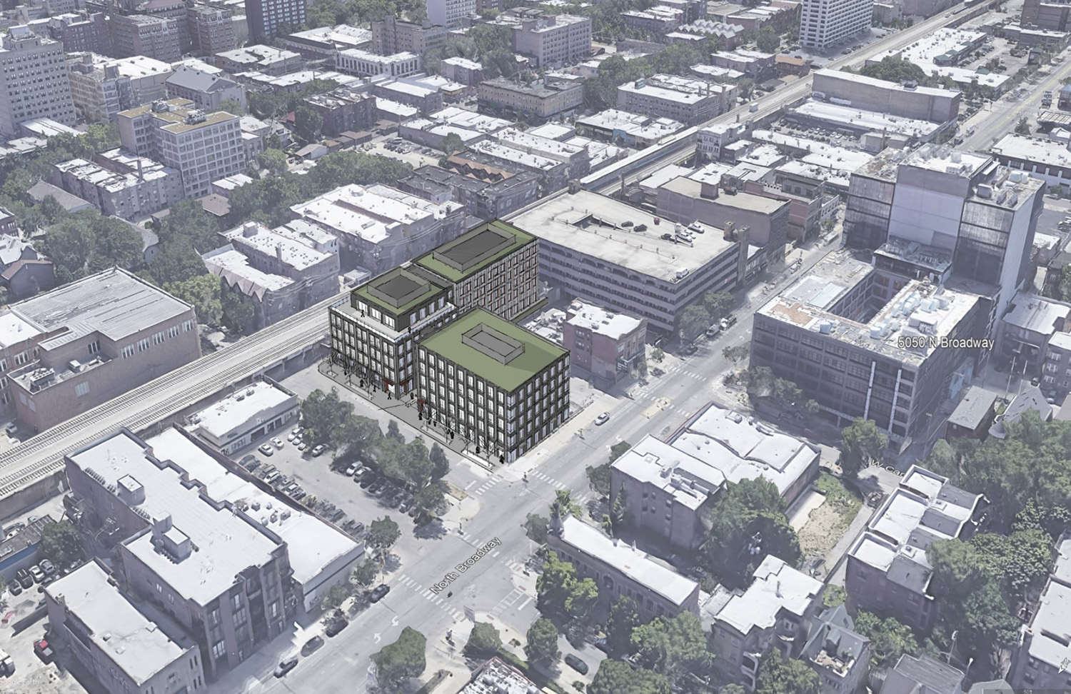 Aerial View of 1131 and 1135 W Winona Street. Rendering by Booth Hansen