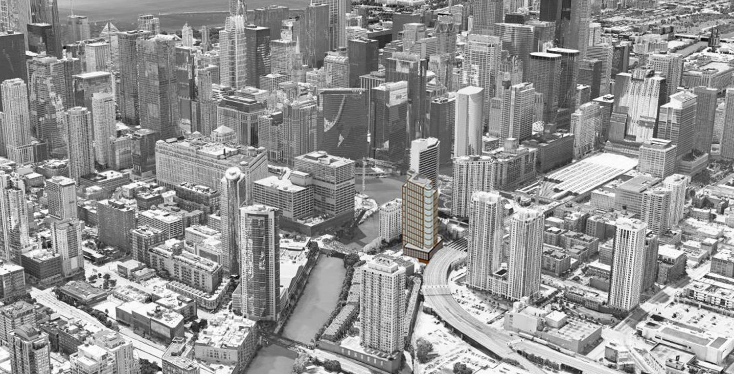 Aerial View of 344 N Canal Street. Rendering by SCB