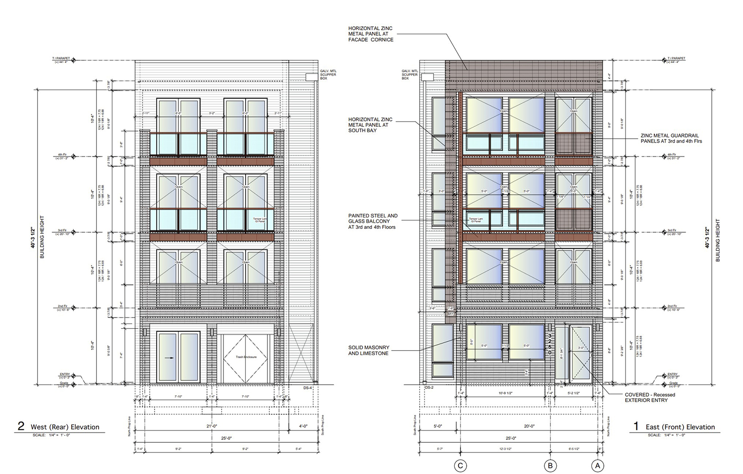 Elevations for 3250 N Clark Street. Drawing by Stoneberg + Gross Architects