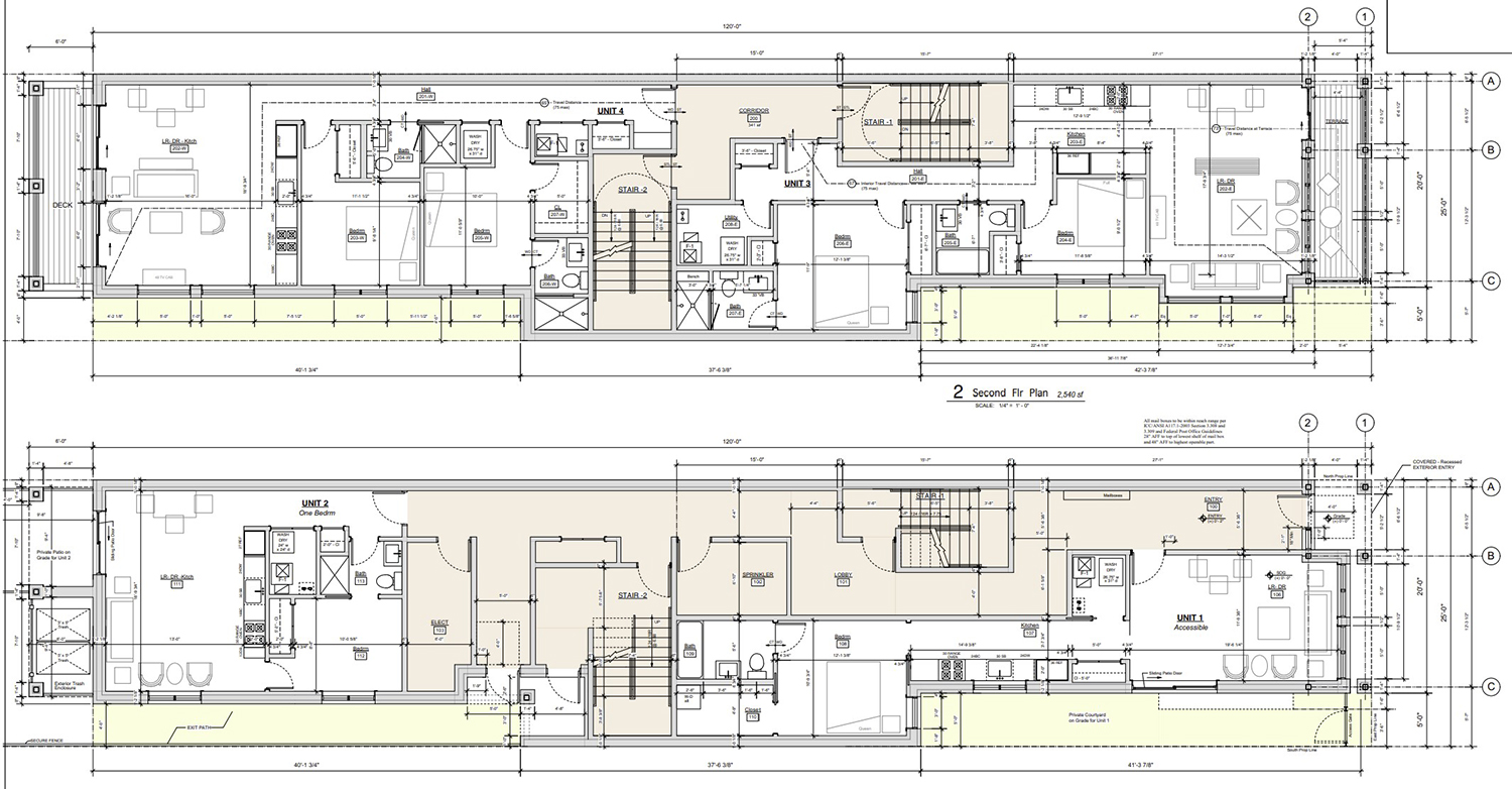 First and Second Floor Plans for 3250 N Clark Street. Drawing by Stoneberg + Gross Architects