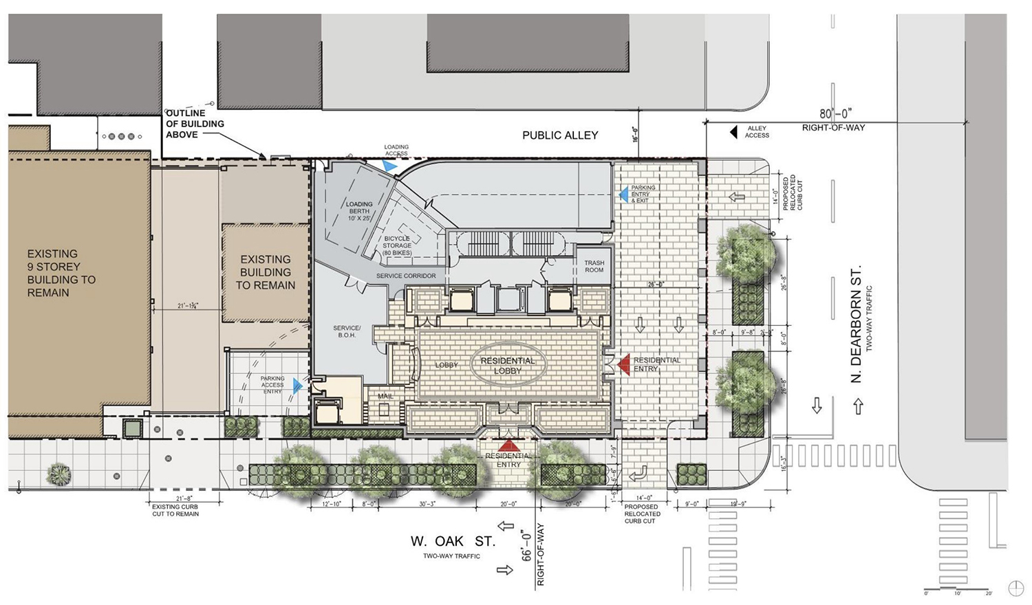 Ground Floor Plan for 40 W Oak Street. Drawing by Lucien Lagrange