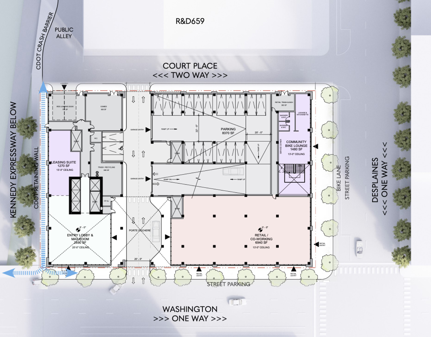 Ground Floor Plan for 640 W Washington Boulevard. Drawing by Hartshorne Plunkard Architecture