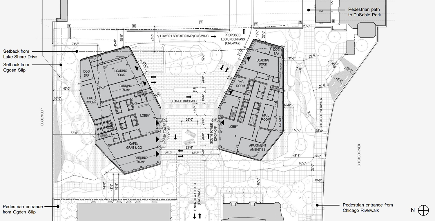Phase 2 Site Plan for 400 N Lake Shore Drive. Drawing by SOM