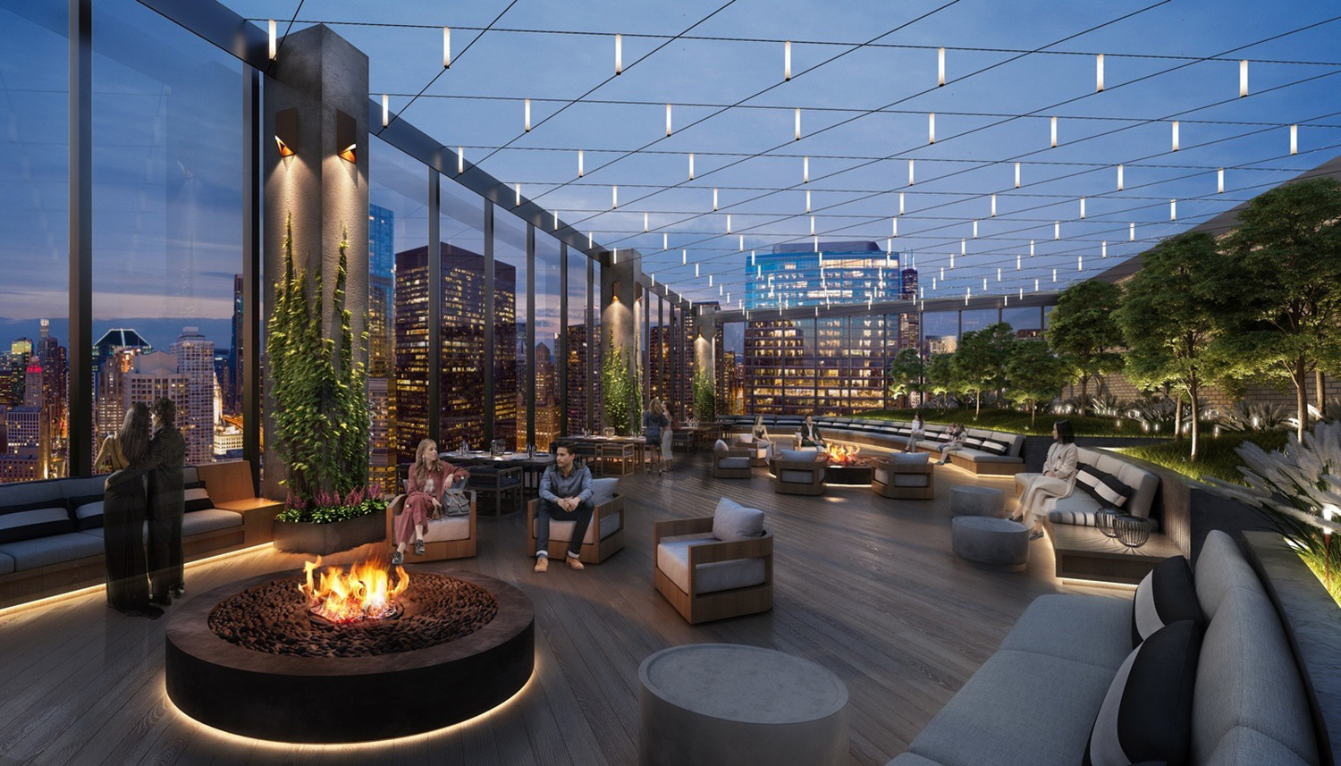 Rooftop Deck at Rivere. Rendering by Goettsch Partners