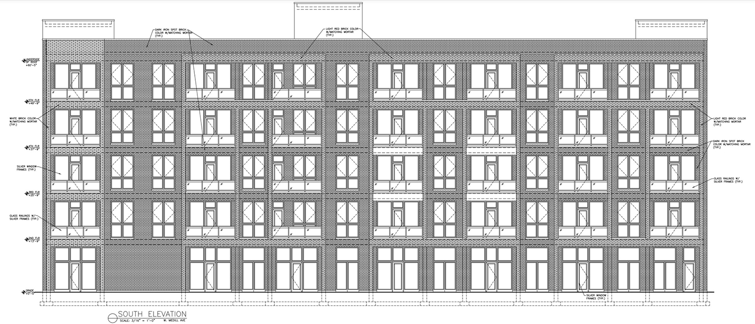 South Elevation for 2934 W Medill Avenue. Drawing by Hanna Architects
