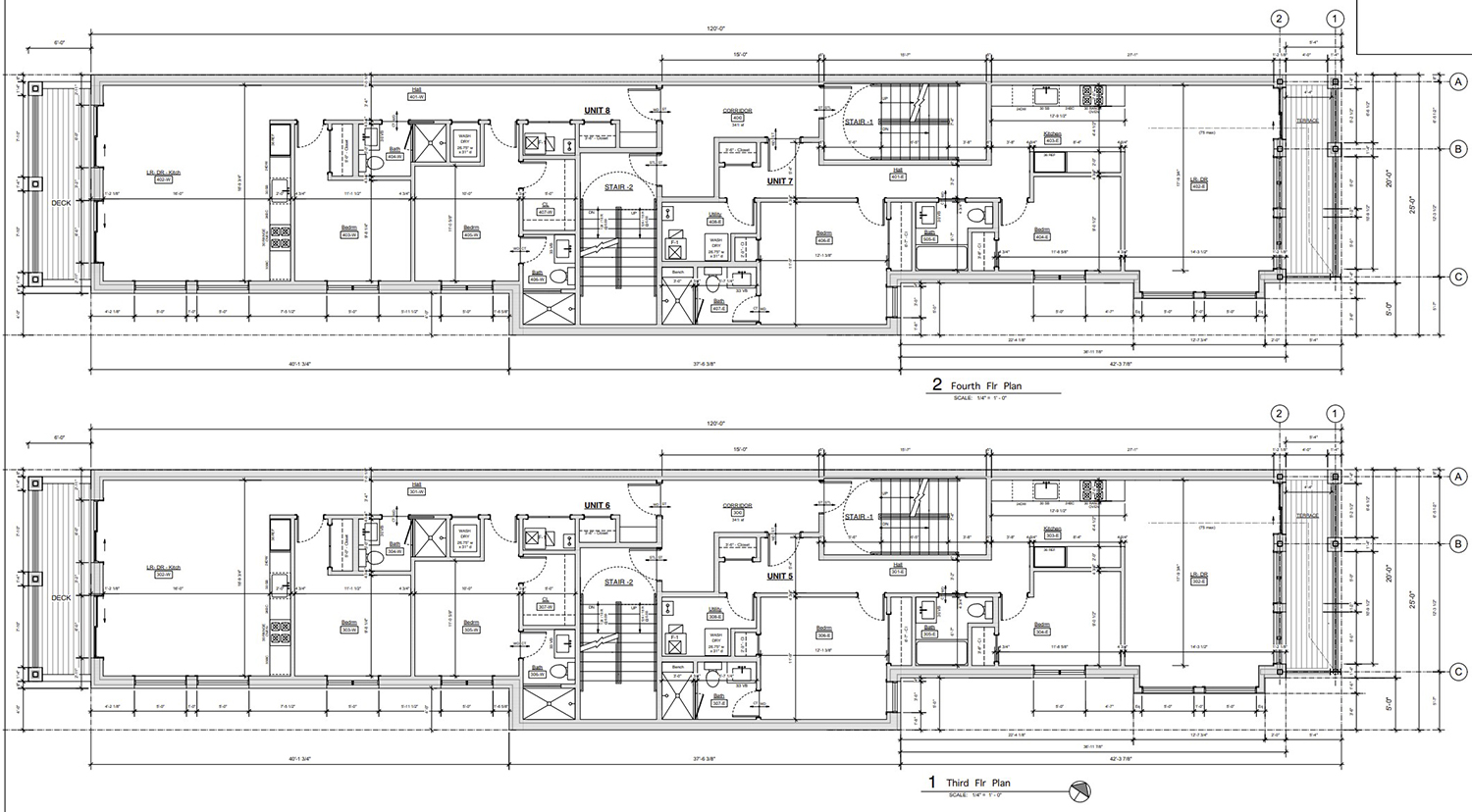 Third and Fourth Floor Plans for 3250 N Clark Street. Drawing by Stoneberg + Gross Architects