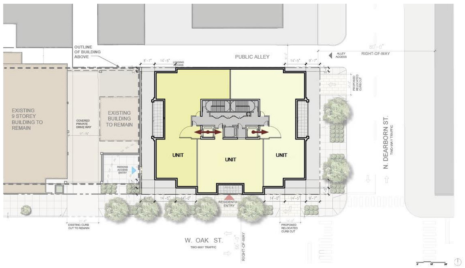Typical Residential Floor Plan for 40 W Oak Street. Drawing by Lucien Lagrange