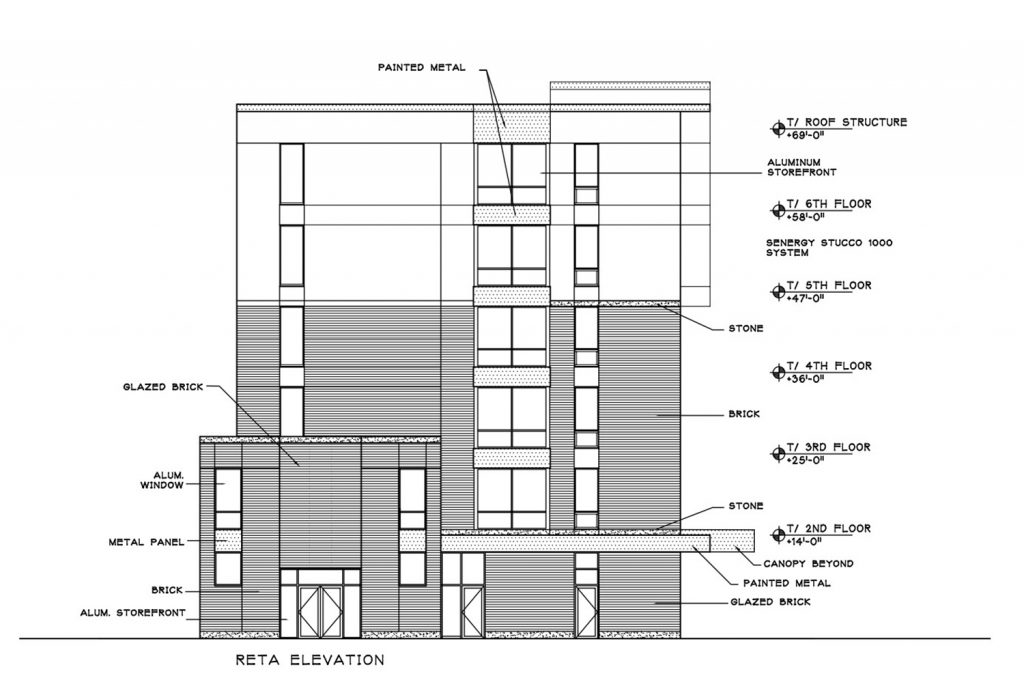 East Elevation for 835 W Addison Street. Drawing by Weese Langley Weese