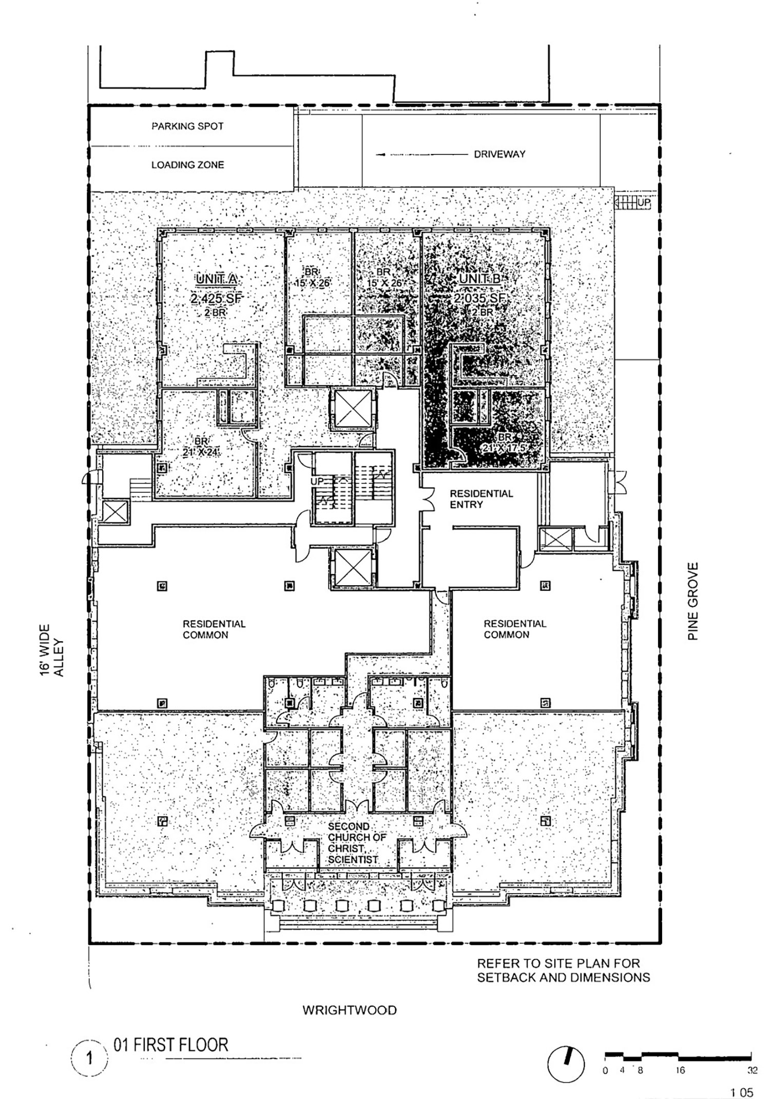 First Floor Plan for 2700 N Pine Grove Avenue. Drawing by Booth Hansen