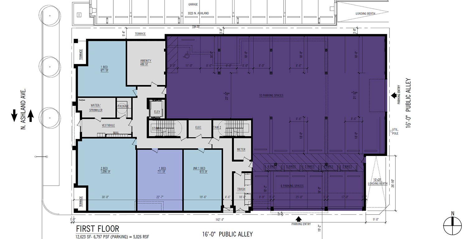 Ground Floor Plan for 3817 N Ashland Avenue. Drawing by 360 Design Studio