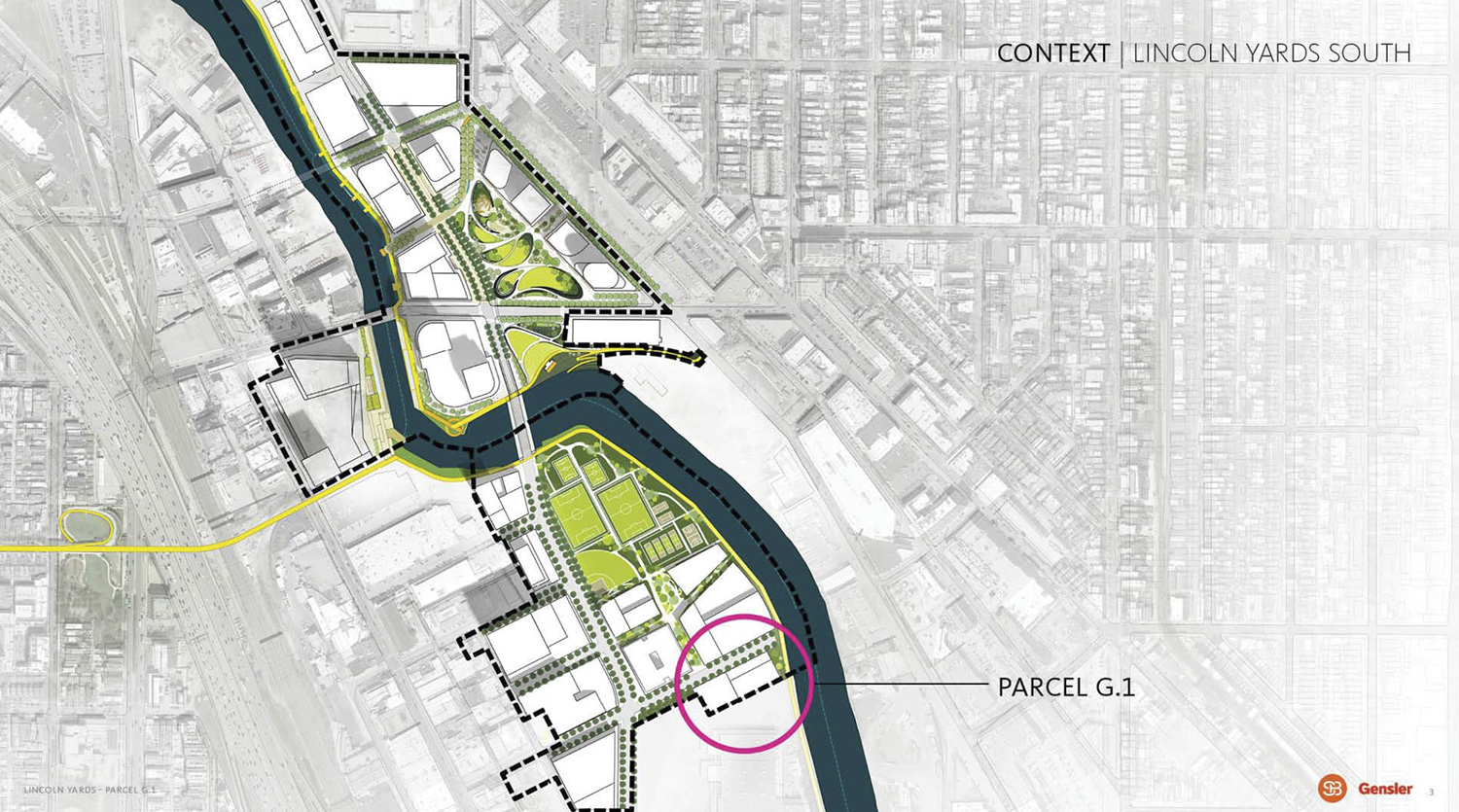 Lincoln Yards Site Plan Highlighting Parcel G.1. Diagram by Gensler