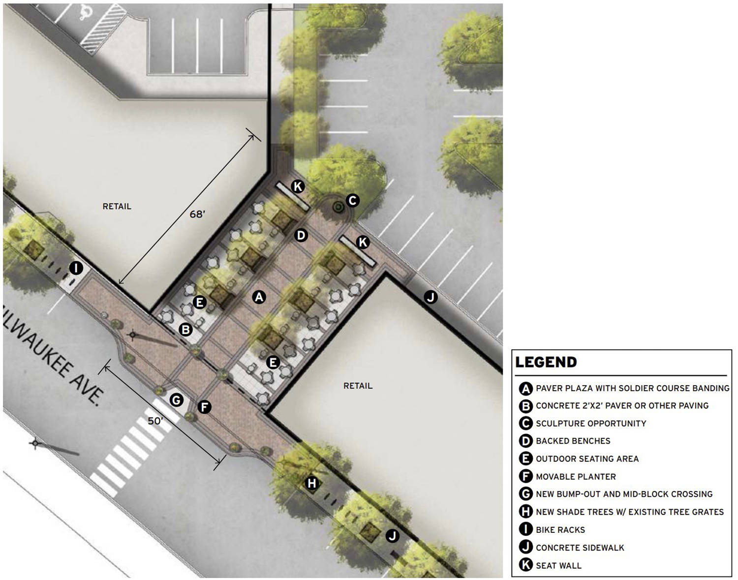 Mid-Block Plaza at The Point at Six Corners. Diagram by Ryan Companies