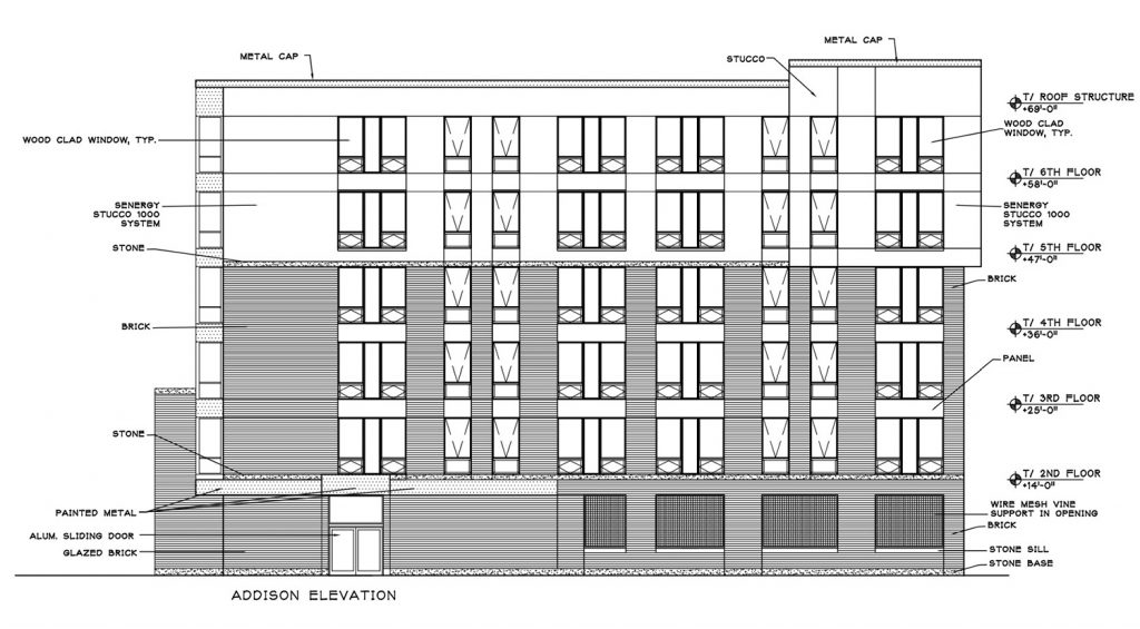 North Elevation for 835 W Addison Street. Drawing by Weese Langley Weese