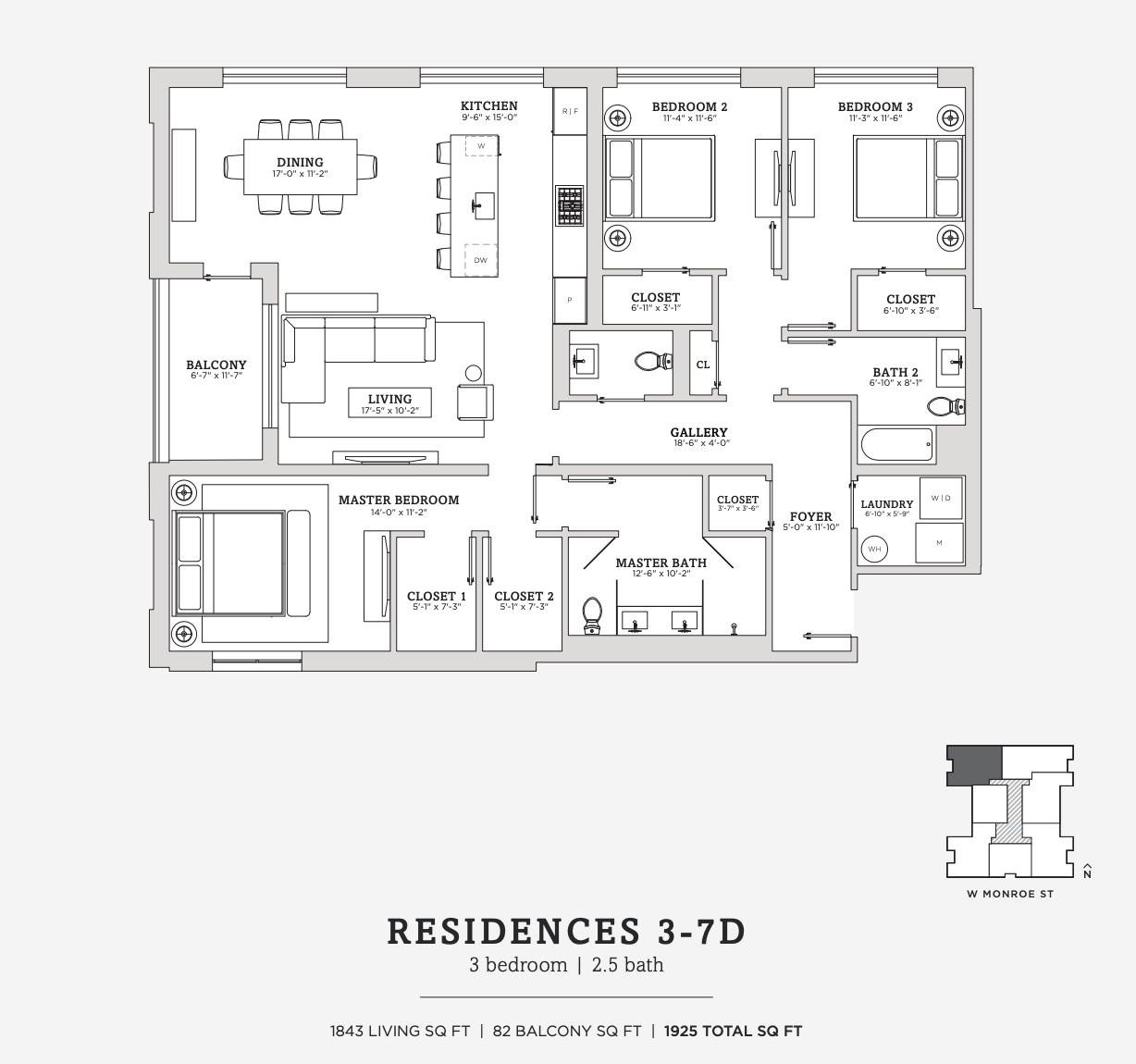 1400 W Monroe 3bd/2.5bth floor plan