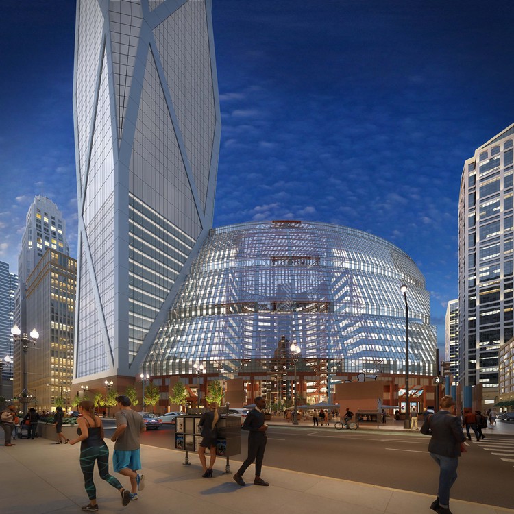Conceptual proposal showing the preservation of the Thompson Center with added tower