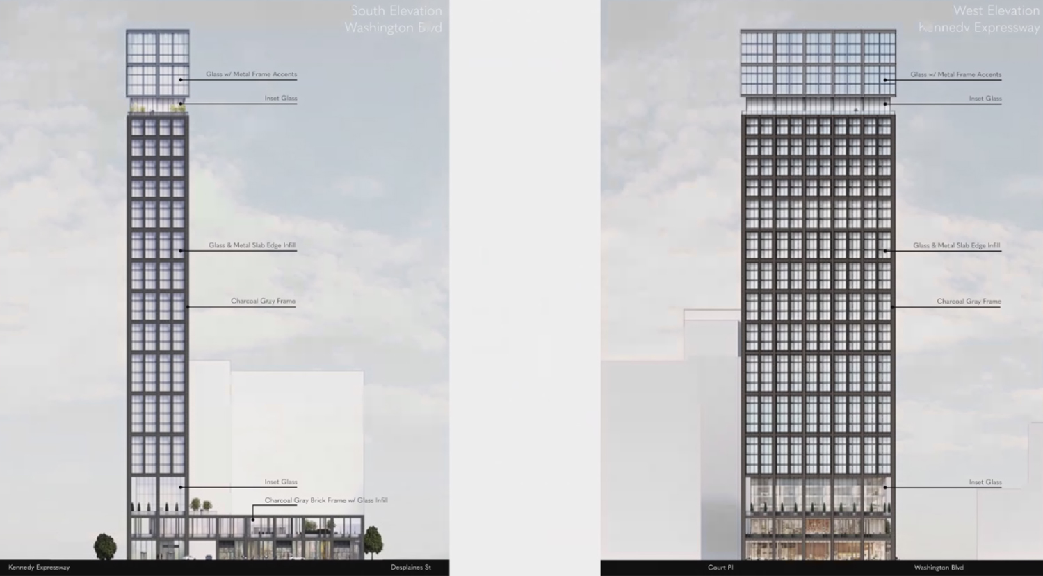 Elevations for 640 W Washington Boulevard. Drawings by Hartshorne Plunkard Architecture