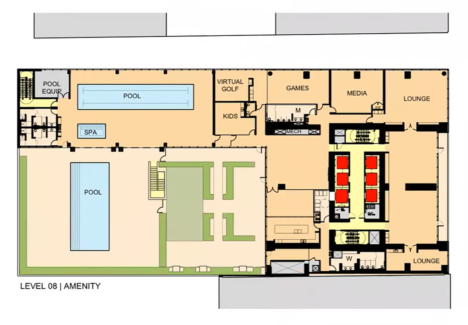 Floor Plan for Amenity Level at 1000M. Drawing by JAHN