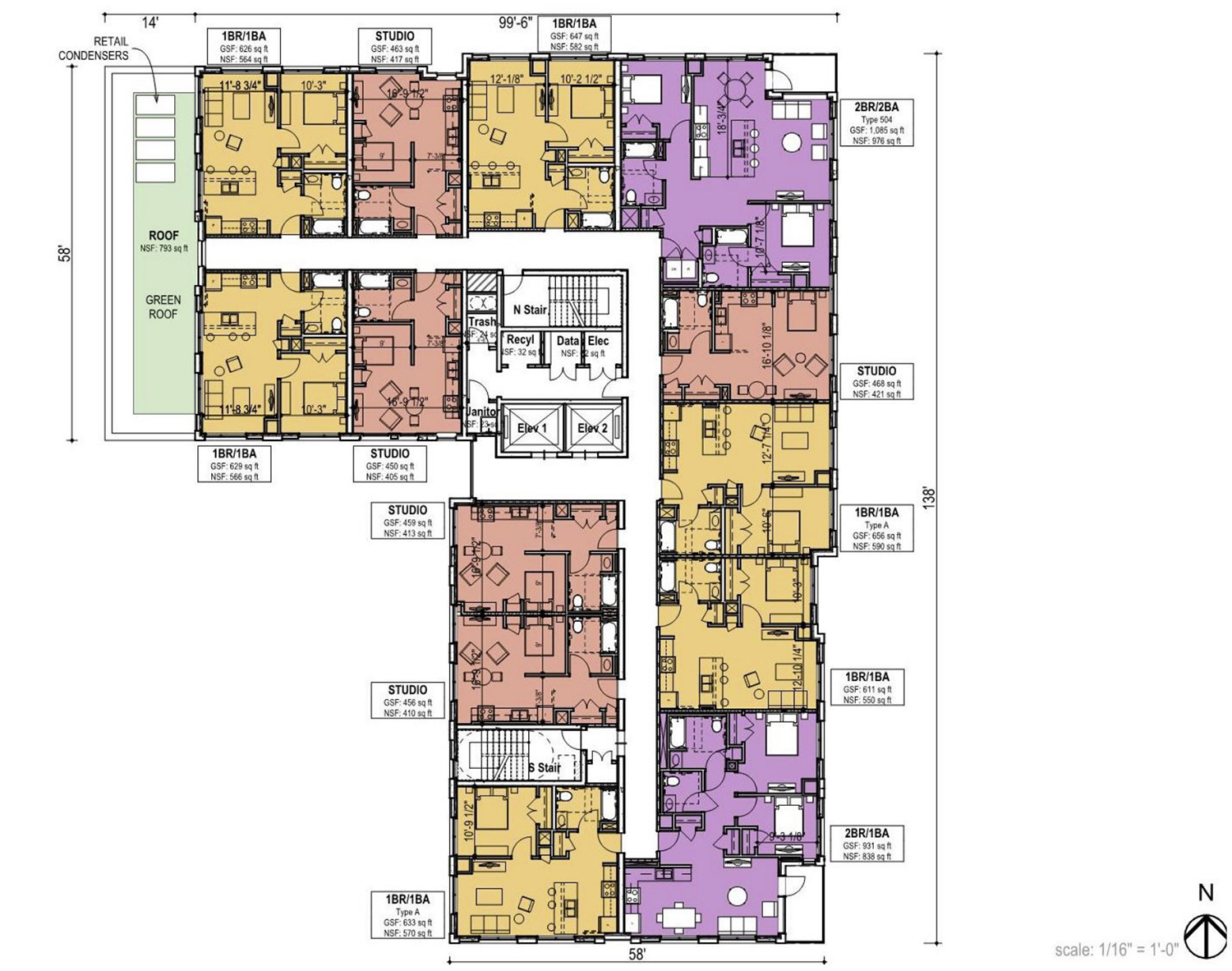 Residential Floor Plan for 43Green Development. Drawing by Landon Bone Baker Architects