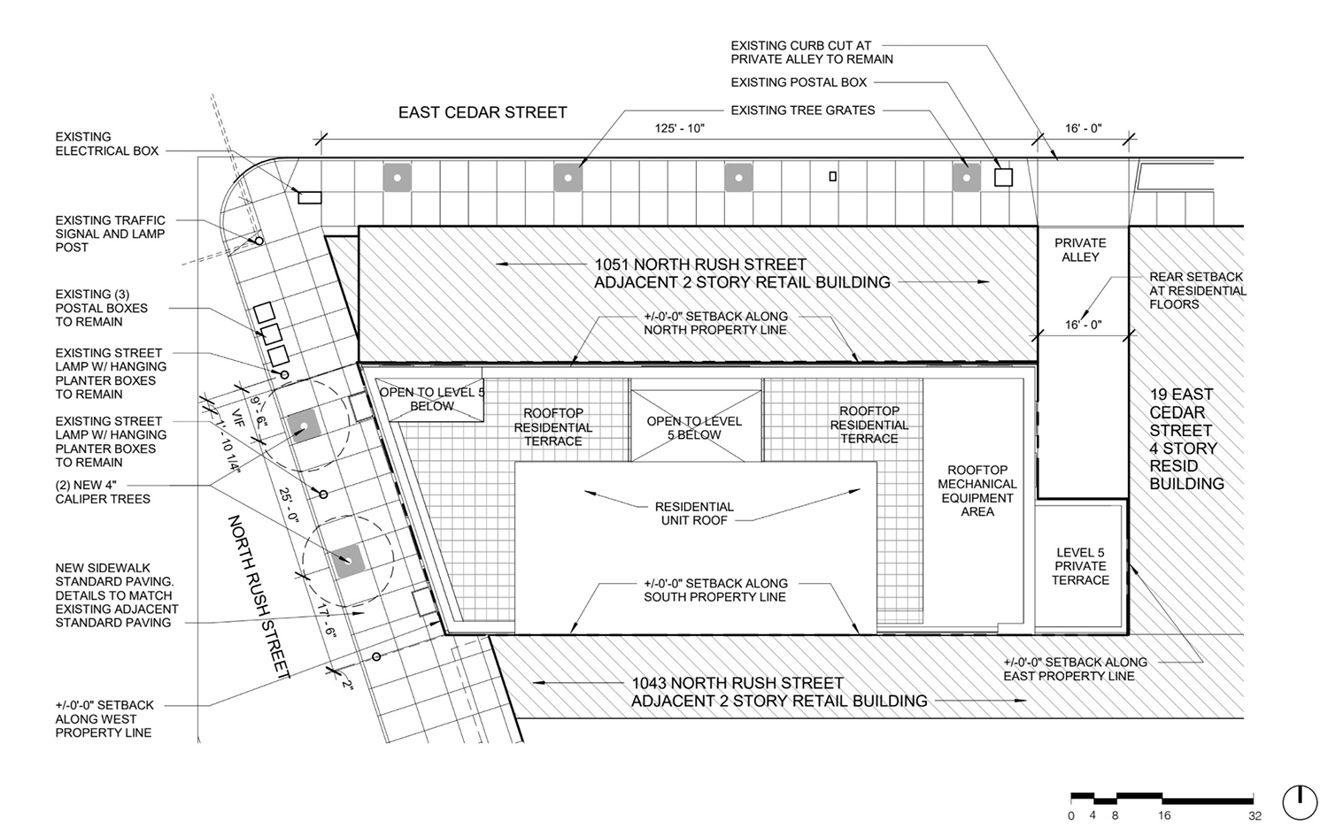 Site Plan for 1045 N Rush Street. Drawing by Booth Hansen