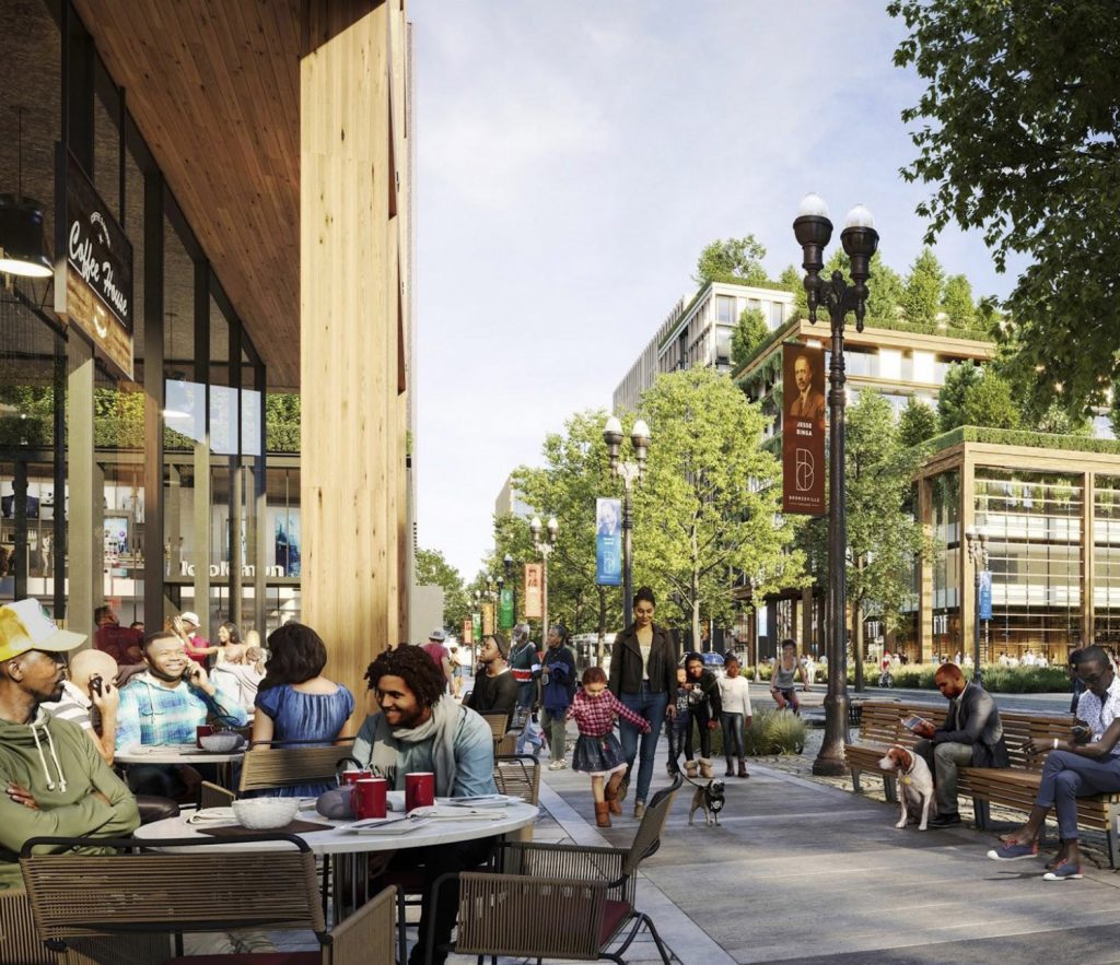 Streetscape of Bronzeville Lakefront Development. Rendering by GRIT Chicago