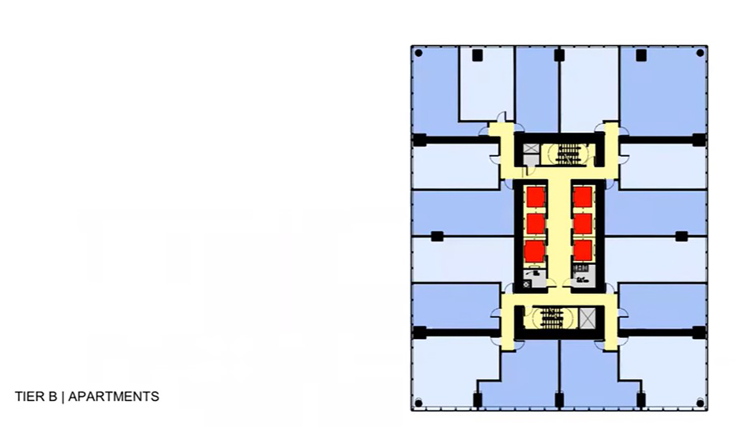 Typical Floor Plan for Tier B Apartments at 1000M. Drawing by JAHN