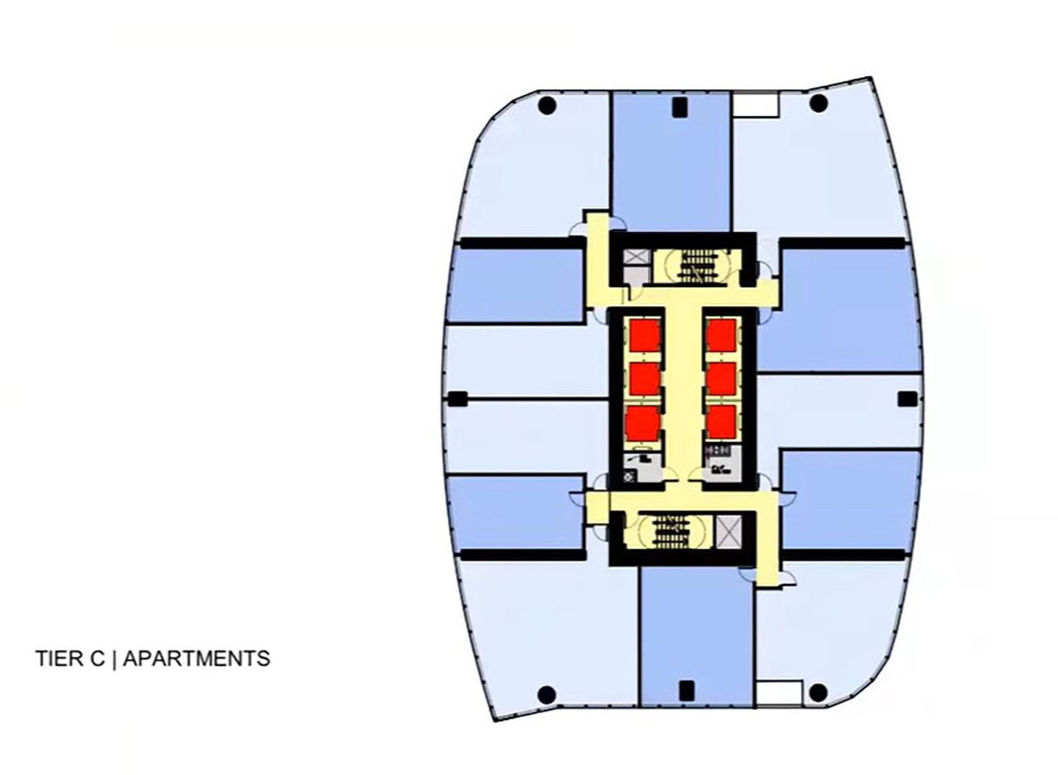 Typical Floor Plan for Tier C Apartments at 1000M. Drawing by JAHN