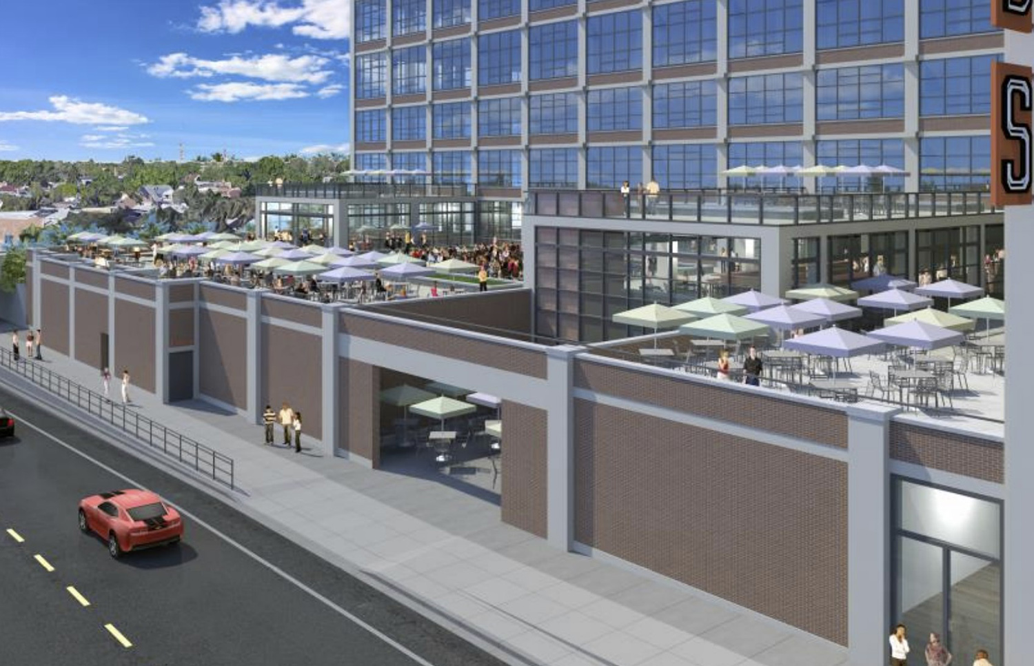 View of New Rooftop Deck at The Fields Development at 4000 W Diversey. Rendering by HirschMPG