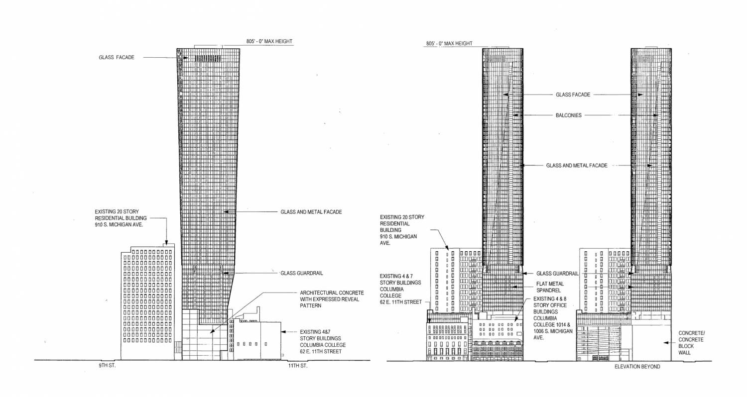 1000 S Michigan Avenue proposed west, north, and south elevations