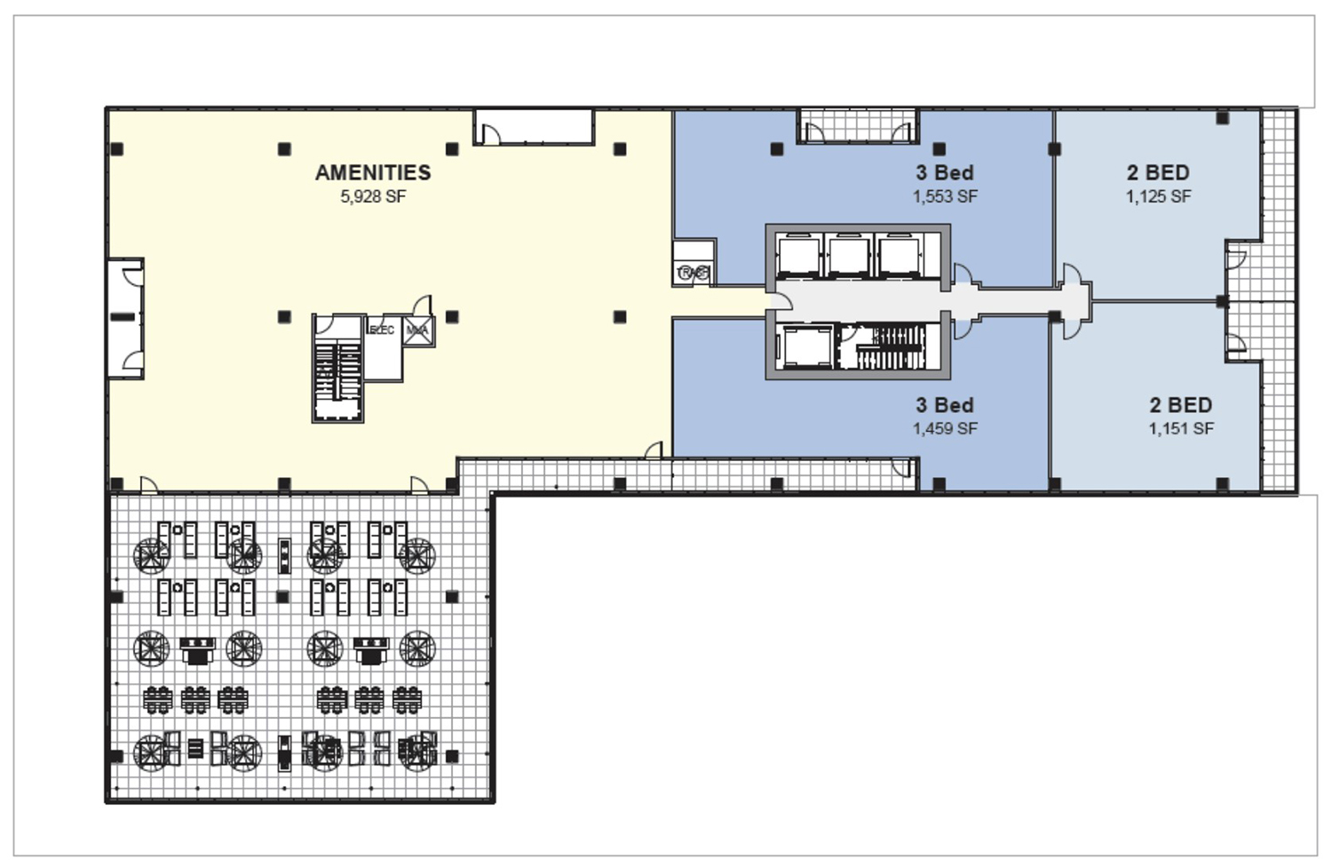 16th Floor Plan for 160 N Elizabeth Street. Drawing by Thomas Roszak Architecture